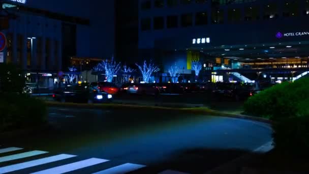 El lapso de tiempo nocturno en el cruce en Kyoto tiro medio — Vídeos de Stock