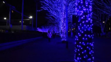 Mavi aydınlatmalı ışık Harajuku Tokyo sokak