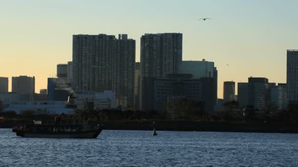 Praia do pôr-do-sol na cidade de Odaiba Tóquio — Vídeo de Stock