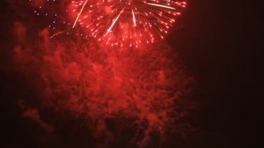 Fireworks arkasında Odaiba Tokyo karanlık gökyüzü, gece