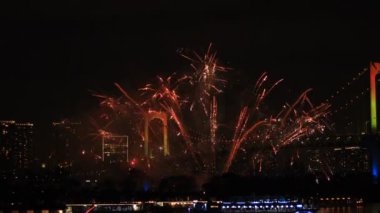 Fireworks arkasında Odaiba Tokyo karanlık gökyüzü, gece