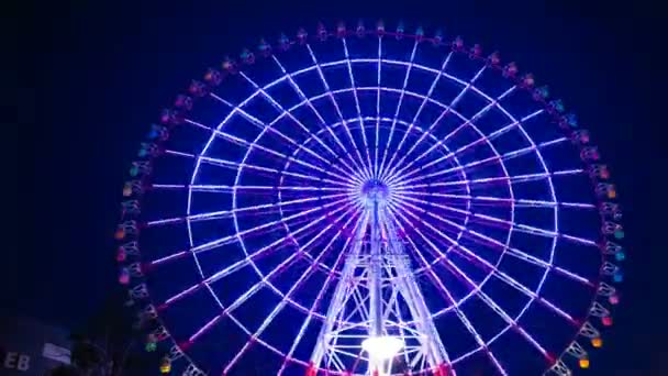 Reuzenrad 's nachts in Odaiba Tokyo time lapse — Stockvideo