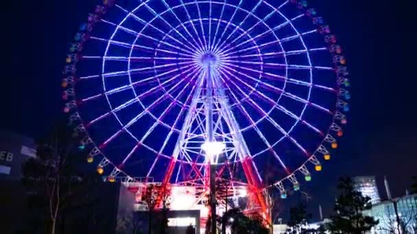 Reuzenrad 's nachts in Odaiba Tokyo time lapse — Stockvideo