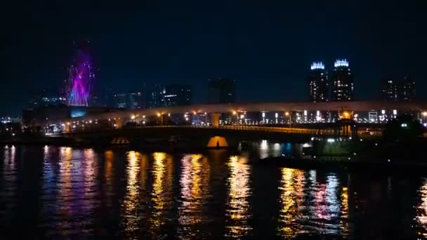 Reuzenrad in de buurt van het pretpark 's nachts in Odaiba Tokyo time lapse — Stockvideo