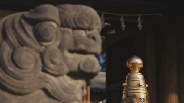 Statua cane custode KOMAINU al santuario di Igusa a Tokyo — Video Stock