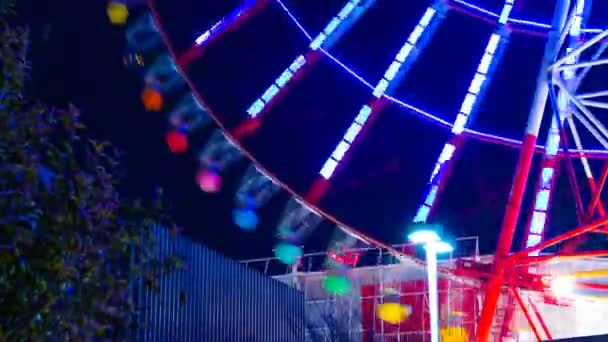 Riesenrad in der Nacht im odaiba tokyo Zeitraffer — Stockvideo