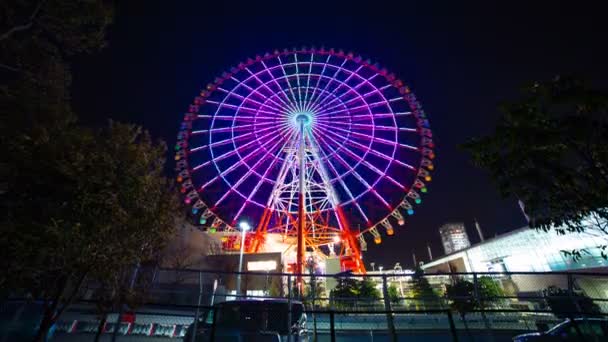 Ferrisové kolo v noci v době Odaiba Tokijského — Stock video