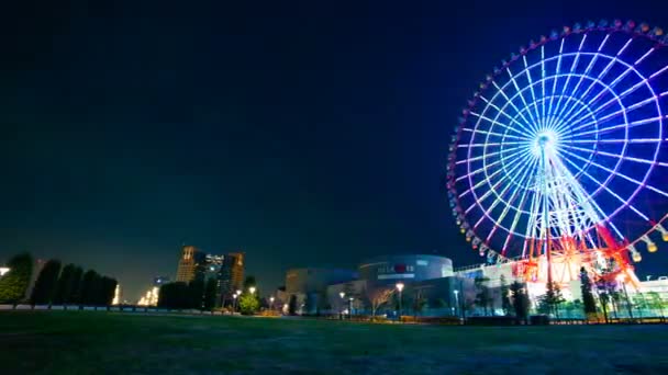 Rueda de la fortuna por la noche en Odaiba Tokyo time lapse — Vídeo de stock