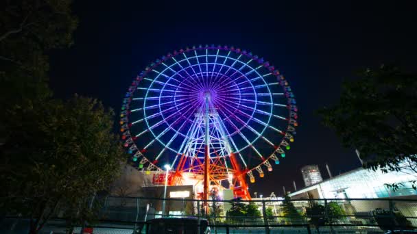 Ferris wheel at night in Odaiba Tokyo time lapse — Stock Video