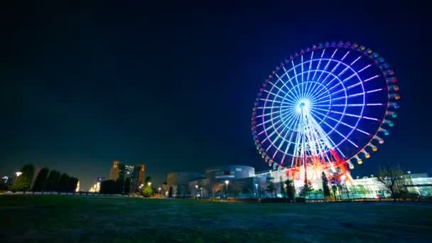 Pariserhjul på natten i Odaiba Tokyo tids fördröjning — Stockvideo