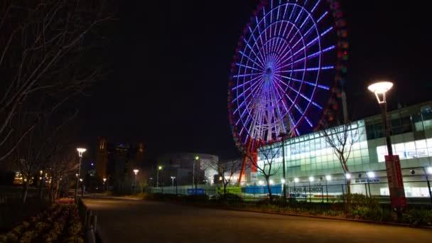 Τροχός του λούνα παρκ τη νύχτα στην Οντέμπα Τόκιο — Αρχείο Βίντεο