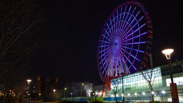 Ferrisové kolo v noci v době Odaiba Tokijského — Stock video