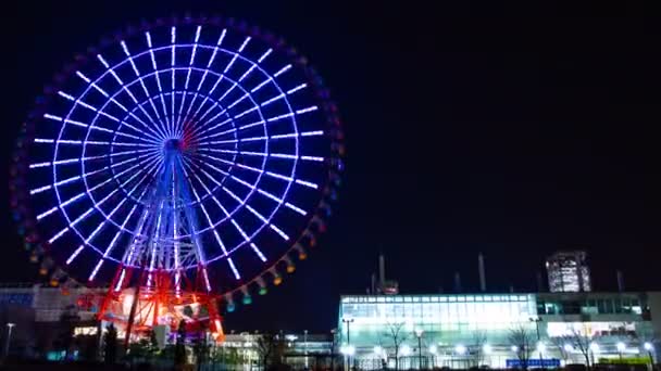Ferrisové kolo v noci v době Odaiba Tokijského — Stock video