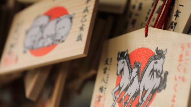 Votive tablets at Oomiya hachiman shrine in Tokyo — Stock Video