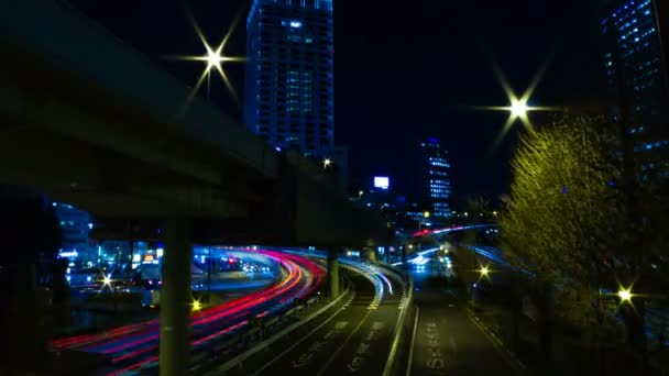 Νυχτερινό δρόμο στην επιχειρηματική πόλη στην Ακασάκα του Τόκιο με μεγάλη βολή — Αρχείο Βίντεο