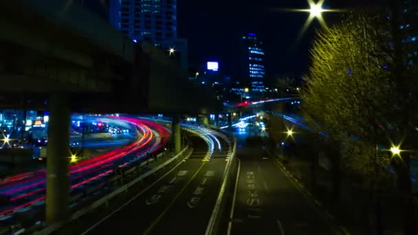 Nacht-Zeitraffer-Straße in der Geschäftsstadt in Akasaka Tokyo Weitschuss — Stockvideo