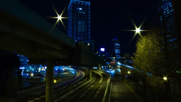 Νυχτερινό δρόμο στην επιχειρηματική πόλη στην Ακασάκα του Τόκιο με μεγάλη βολή — Αρχείο Βίντεο