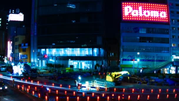 Night time lapse urban street at the business town in Tokyo — Stock Video