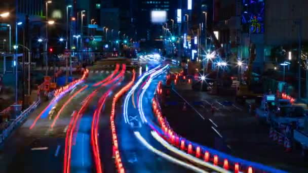 Night time lapse urban street at the business town in Tokyo — Stock Video