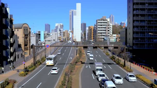 Автомобілі приходять анг йти на Tomigaya перетину в Токіо високий кут — стокове відео