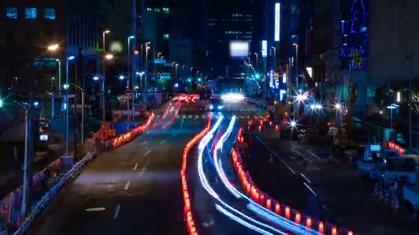 Night time lapse urban street at the business town in Tokyo — Stock Video