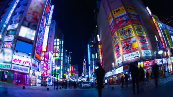 Éjszakai eltelt utca a neon város Kabuki-Cho Shinjuku Tokyo — Stock videók