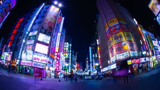 Night time lapse Street in de neon stad in Kabuki-Cho Shinjuku Tokyo — Stockvideo