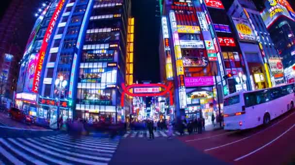 Night time lapse Street in de neon stad in Kabuki-Cho Shinjuku Tokyo — Stockvideo