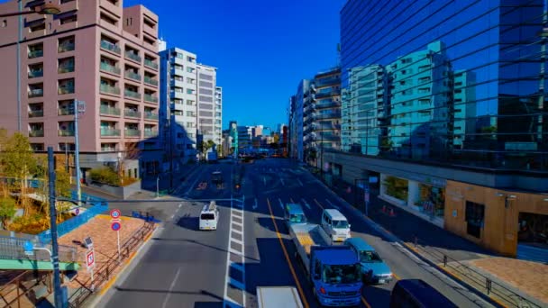 Een timelapse van de stad straat in het centrum in Tokio overdag Wide shot pannen — Stockvideo