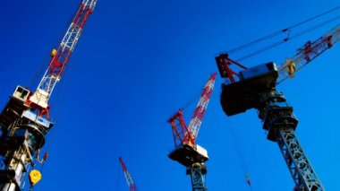 Tokyo geniş atış mavi gökyüzü arkasında hareketli vinçler bir zaman atlamalı