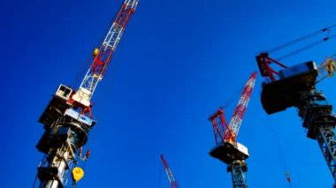 Tokyo geniş atış mavi gökyüzü arkasında hareketli vinçler bir zaman atlamalı