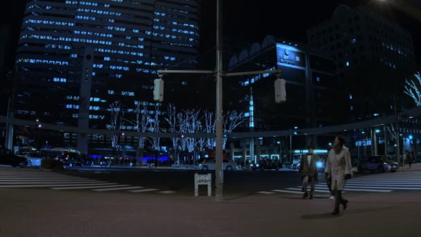 Noite rua no cruzamento na cidade de negócios em Shinjuku Tóquio — Vídeo de Stock