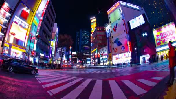 Natt tid förfaller korsning på Neon Town i Shibuya Tokyo wide shot — Stockvideo