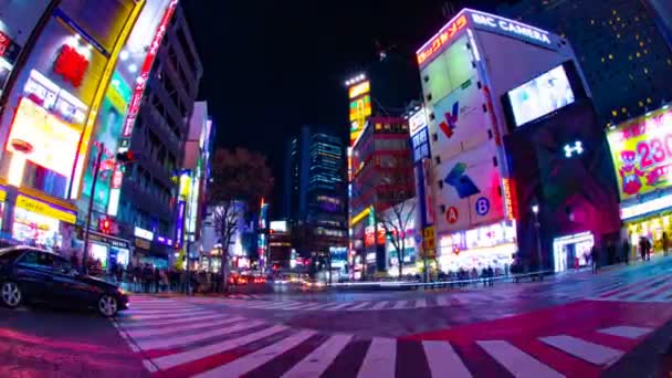 Noc upływ czasu w mieście Neon w Shibuya Tokio szeroki strzał — Wideo stockowe