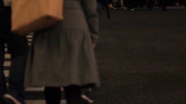 Shibuya geçidinde yürüyen insanların vücut parçaları gece