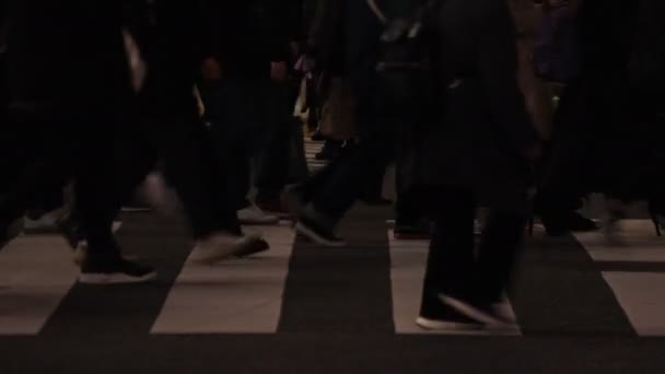 Shibuya geçidinde yürüyen insanların vücut parçaları gece — Stok video