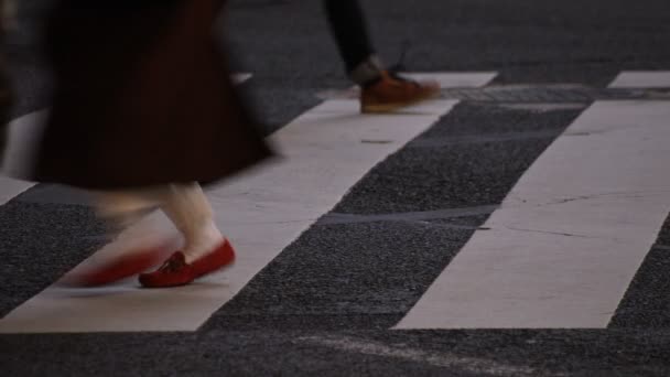 Shibuya geçidinde yürüyen insanların vücut parçaları gece — Stok video