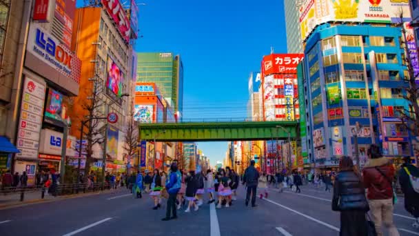 Akihabara Tokyo gündüz geniş çekim elektrik kasabasında şehir caddesibir timelapse — Stok video