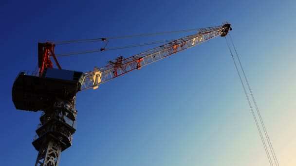 Grúas móviles en construcción en Ariake Tokio al atardecer — Vídeo de stock