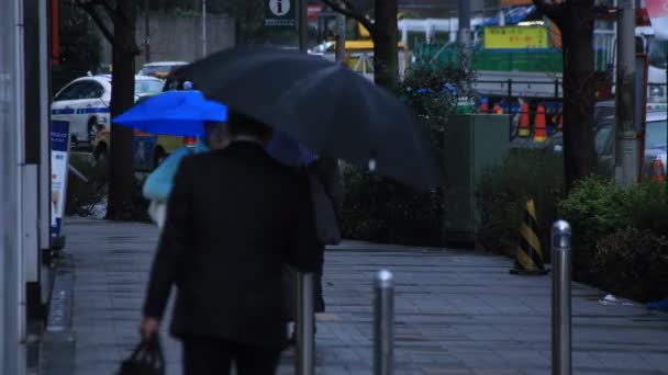 Прогулка части тела людей на переходе в Shinjuku Токио дождливый день — стоковое видео