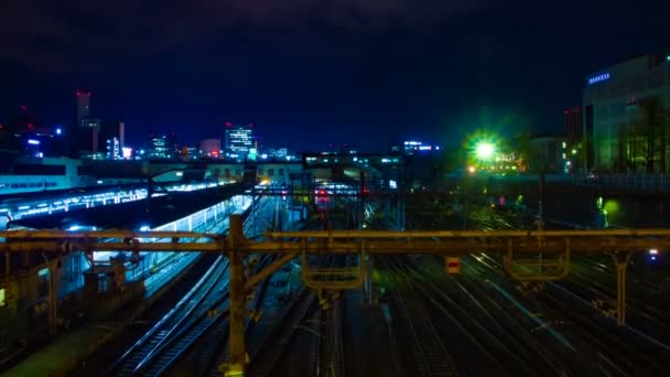火车在上野站的延时夜宽镜头 — 图库视频影像