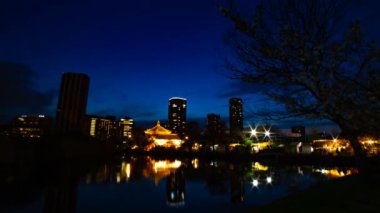 Ueno Tokyo geniş atış geleneksel parkta gölet yakınında gün batımı bir timelapse