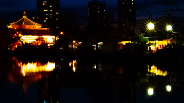 En Timelapse av solnedgången nära dammen vid den traditionella parken i Ueno Tokyo — Stockvideo