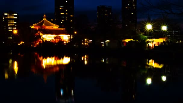 Een timelapse van zonsondergang in de buurt van de vijver in het traditionele Park in Ueno Tokio — Stockvideo