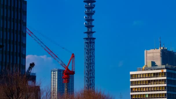 在东京蓝天后面正在建设中的起重机的延时 — 图库视频影像