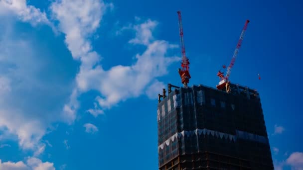 Un timelapse de grues en construction derrière le ciel bleu à Tokyo — Video