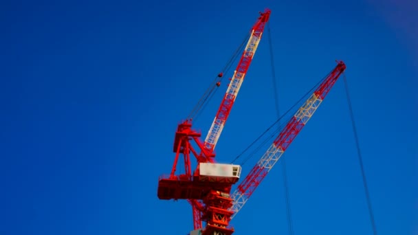 Un timelapse de grúas en construcción detrás del cielo azul en Tokio — Vídeos de Stock