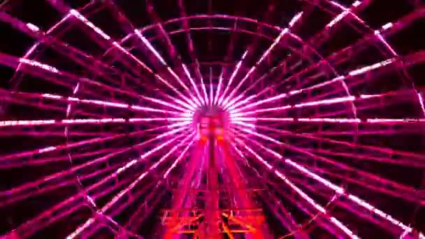 Хронология колеса обозрения в парке развлечений в Токио ночью — стоковое видео