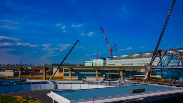 A timelapse of cranes at the under construction in Tokyo — Stock Video