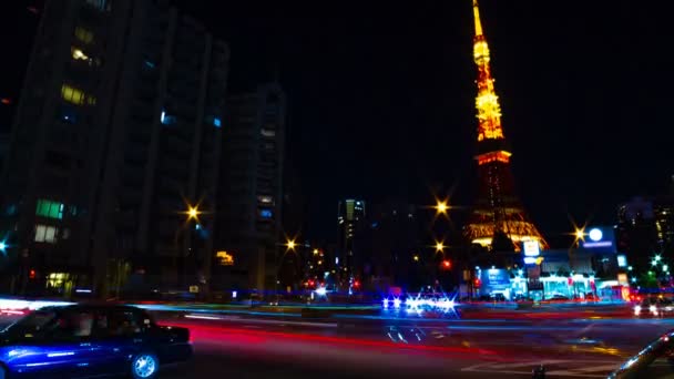 En Timelapse vid korsningen bakom höga tornet i Tokyo — Stockvideo